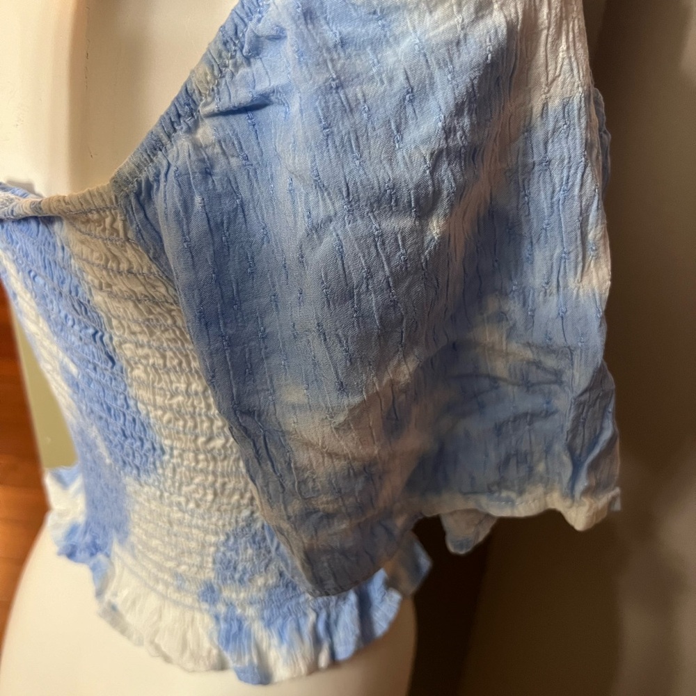 Emory Park NWT tube top top on/off shoulder sleeves blue/white elastic,stretch L - Picture 8 of 16
